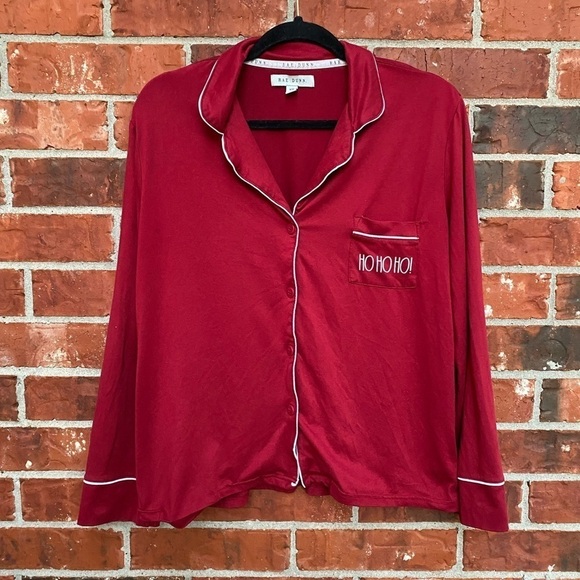 Rae Dunn womens medium red christmas ho ho ho long sleeve pajama shirt - Picture 1 of 9